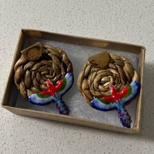 Nach Raffia Earrings with Colorful bird
